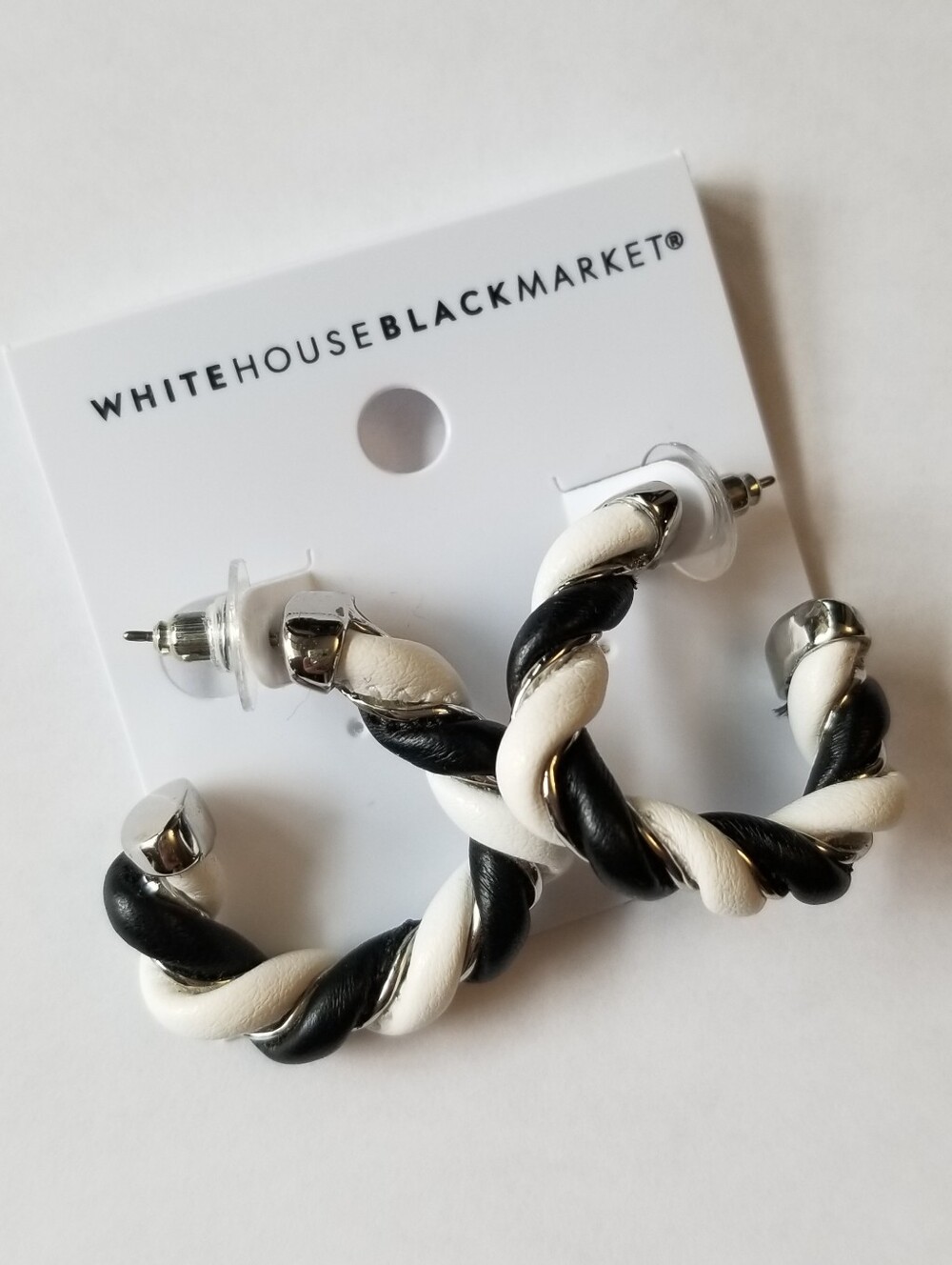 ❗White House Black Market Black/White Leather Twist Small Hoop Earrings❗